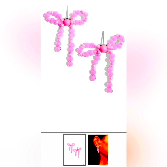 🩷🩷 BEAUTIFUL❗️ PAPARAZZI “The BOW Must Go On” Pink Post Earrings❗️🩷🩷 - Picture 4 of 5